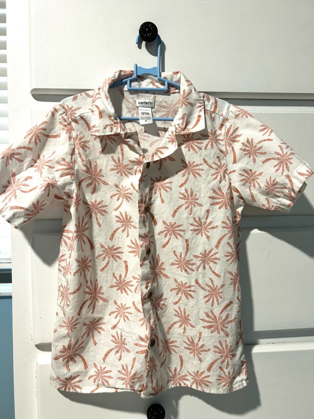 Carter's White Short-Sleeve Button-Up with Palm Motif